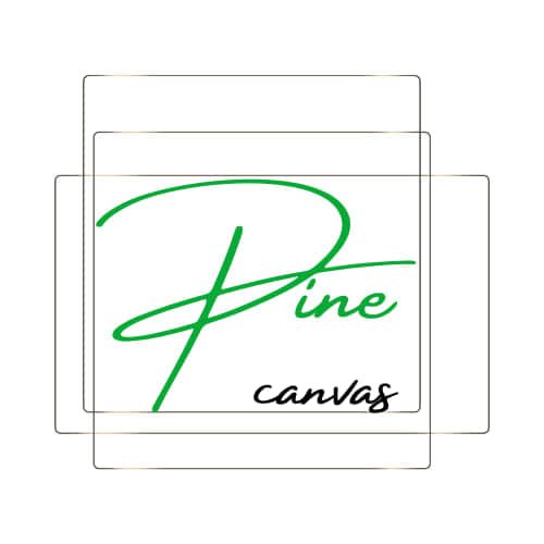 Logo for Pine Canvas blog featuring a large stylized green 'P' with the word 'Pine' in green script and 'canvas' in black cursive, framed by overlapping rectangles.