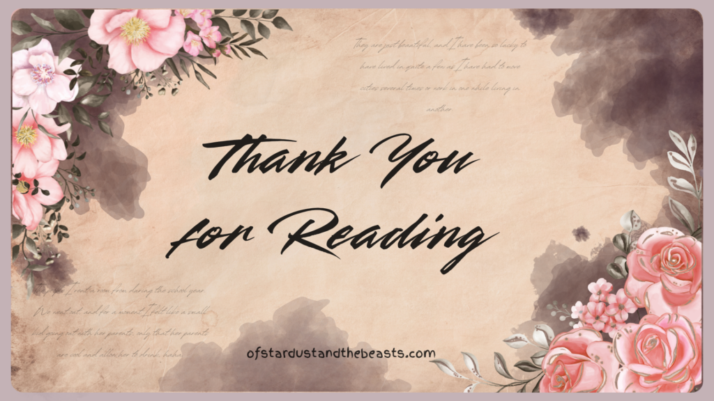 Thank You for Reading artwork with a warm parchment background, soft pink floral arrangements, faded handwritten reflections, watercolor textures, and a vintage botanical aesthetic.